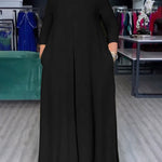 Loose Wide Leg Pockets Solid Color Round-Neck Jumpsuits