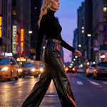 Loose Wide Leg Crocodile Texture Leather Loop Pants