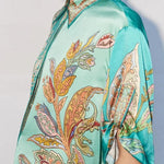 Somewhere Sunny Satin Botanical Print Short Sleeve Button Oversized Blouse