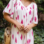 V-neck Large Cuffs Printed Loose Long Dress