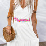 Contrast V-Neck Cutout Sleeveless Maxi Dress