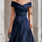 Navy Off-the-Shoulder Satin  Gown