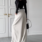 High Waisted Loose Pleated Solid Color Split-Joint Suit Pants Trousers