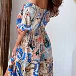 Sexy Vacation Floral Slit Off the Shoulder Printed Dress Dresses