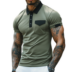 Men's Retro Casual Cotton Colorblock Short Sleeve Polo Shirt