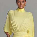 Women's Bright Yellow Drape Comfortable Blended Maxi Dress