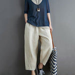 Artistic False Two Loose Ramie Cotton Half Sleeve Shirt