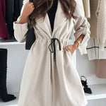 Effortless and Warm Textured Fabric Drawstring Waist Pocket Hooded Midi Coat