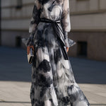 Abstract Print Tie Waist Maxi Dress