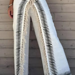 Stylish and Casual High-waisted Tassel Straight Leg Pants
