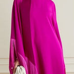 Batwing Sleeves Loose Solid Color Split-Joint Tasseled High Neck Evening Dresses Maxi Dresses