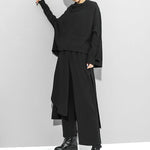 Irregularity Elastic Waist Wide Leg Solid Color Pants
