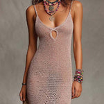 Boho-Vintage Elegant Open-Knit Mesh Maxi Dress