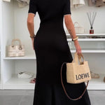 Solid Color Backless Off-shoulder Gathered Slim Maxi Dress