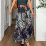 Retro Paisley Print Belted A-Line Skirt