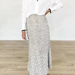 High Waist Shiny Sequin Midi Party Skirt