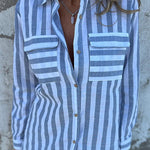 Striped Print Casual Pocket Shirt Top