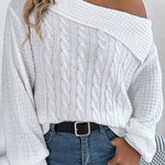 Solid Color Casual One Shoulder Long Sleeve Knitted Sweater