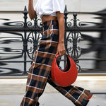 High Waisted Wide Leg Plaid Split-Joint Pants Trousers