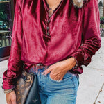 Sexy V-Neck Gold Velvet Long Sleeve Shirt