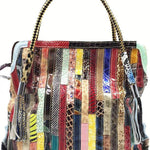 Split-joint Striped Shoulder Sling Leather Bag