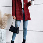 Style Collection Plaid Collared Neck Long Sleeve Jacket