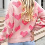 Light Pink Valentines Day Heart Jacquard Knit Sweater