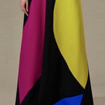 Loose Short Sleeves Contrast Color Stand Collar Maxi Dresses