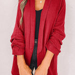 Plain Lapel Cardigan Faux Pocket Blazer