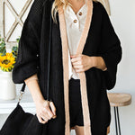 Black Bishop Sleeve Colorblock Open Front Cardigan Sweater