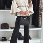 Elegant Moment Woolen Button Turtleneck Belted Oversized Cape