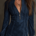 Vintage Blue Suede Lace Trim Mini Dress