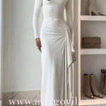 Long Sleeves Draped Slit Maxi Party Dress (7 Colors Available!)