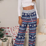 Stylish loose lace-up Christmas print pants