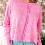 women's loose casual style raw edge long sleeve top