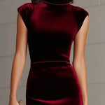 Burgundy Velvet Turtleneck Sheath Dress