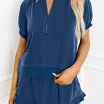 Women's Casual Puff Sleeve Top and Ruffle Shorts Set