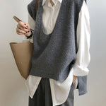 Knitting Irregularity Solid V-Neck Vest