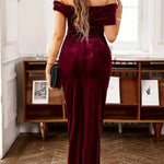 Red Dahlia Velvet Off the Shoulder Party Dress