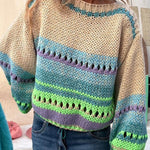 Rainbow Mood Multicolor Round Neck Hollow Long Sleeve Knitted Sweater