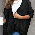 Button Front Pocketed Loose Fit Knitted Cardigan