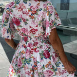 Sweet Vacation Floral V Neck Waist Skirt Dresses