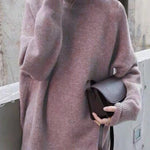 Casual Loose Long Sleeves Solid Color High-Neck Sweater Tops