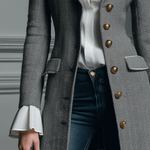 Classic Grey Houndstooth Wool Long Coat