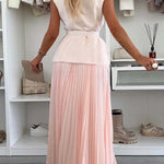 Relaxed and Elegant Round Neck Button Up Belted Pocket Loose Vest