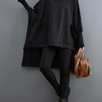 Urban Solid Color High-Neck High-Low Sweatshirt Top
