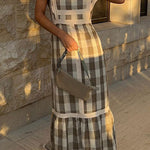 Casual Elegant Plaid Patchwork Flounce Square Collar A Line Dresses