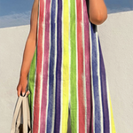 Loose Sleeveless Contrast Color Striped Jumpsuits