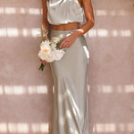 Such A Vibe High Neck Satin Drape Maxi Skirt Set