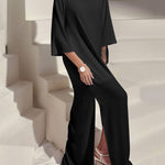 Loose Three-Quarter Sleeves Solid Color Split-Side Boat Neck Maxi Dresses